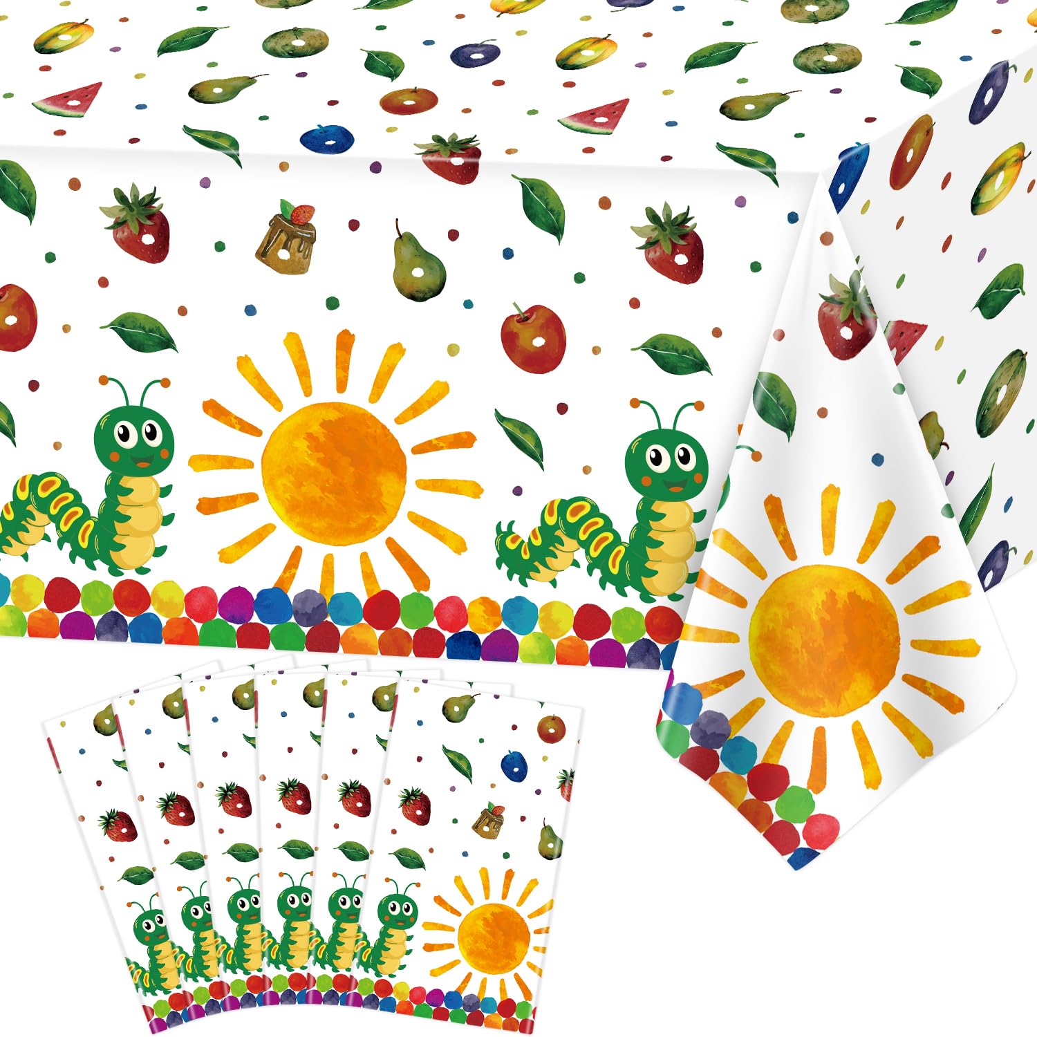 6 Packs Hungry Theme Caterpillar Party Tablecloth Green Insect Table Cloths Spring Plastic Tablecloth for Hungry Theme Supplies Caterpillar Birthday Decorations Green Insect Party Decor 51 x 86 IN