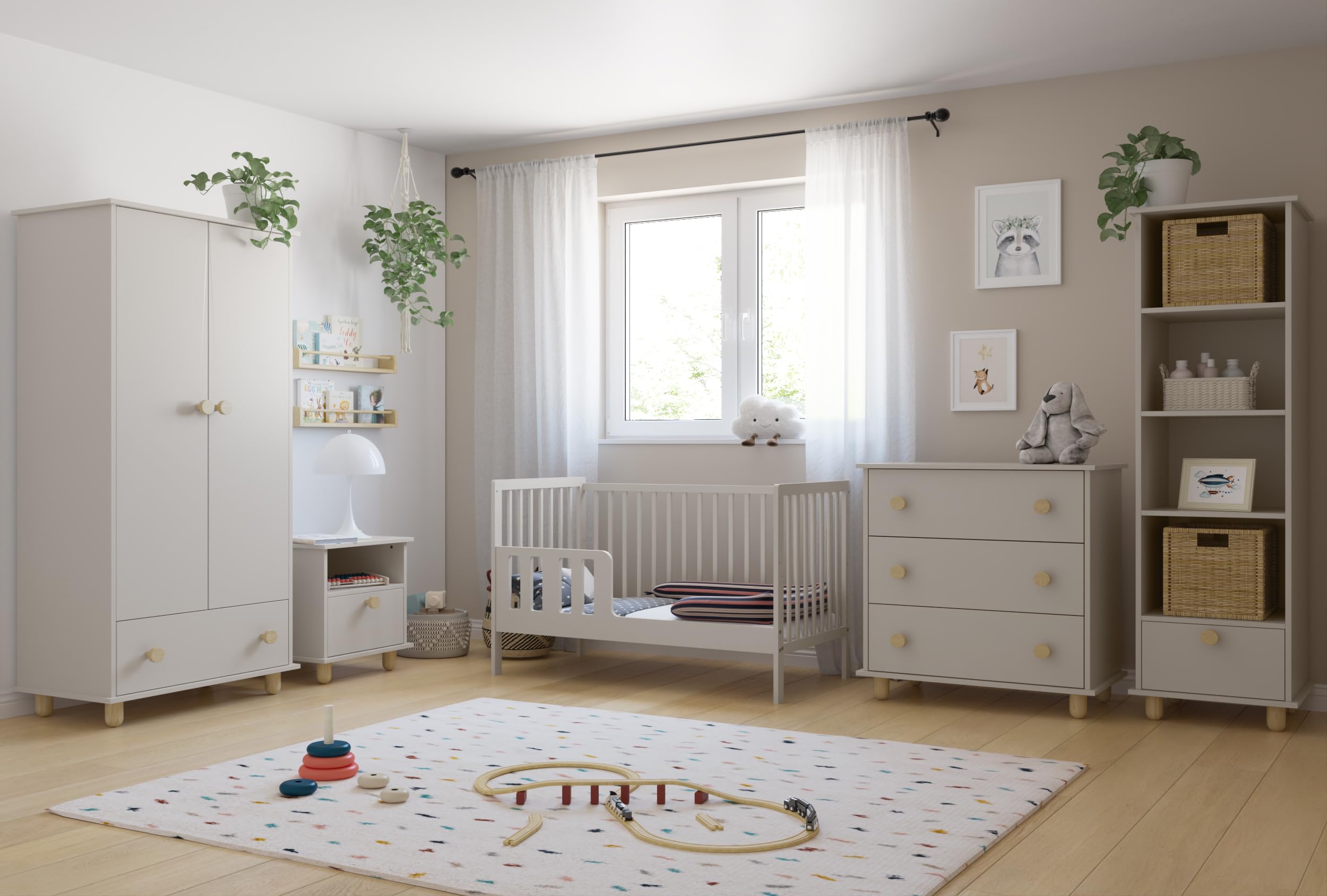 zee Kaschmir Babybett LUMI 120x60 cm Mit Schutzgitter 2in1 Kinderbett Aus Kiefernholz Höhenverstellbar EN 716 Umbaubar Zum Juniorbett