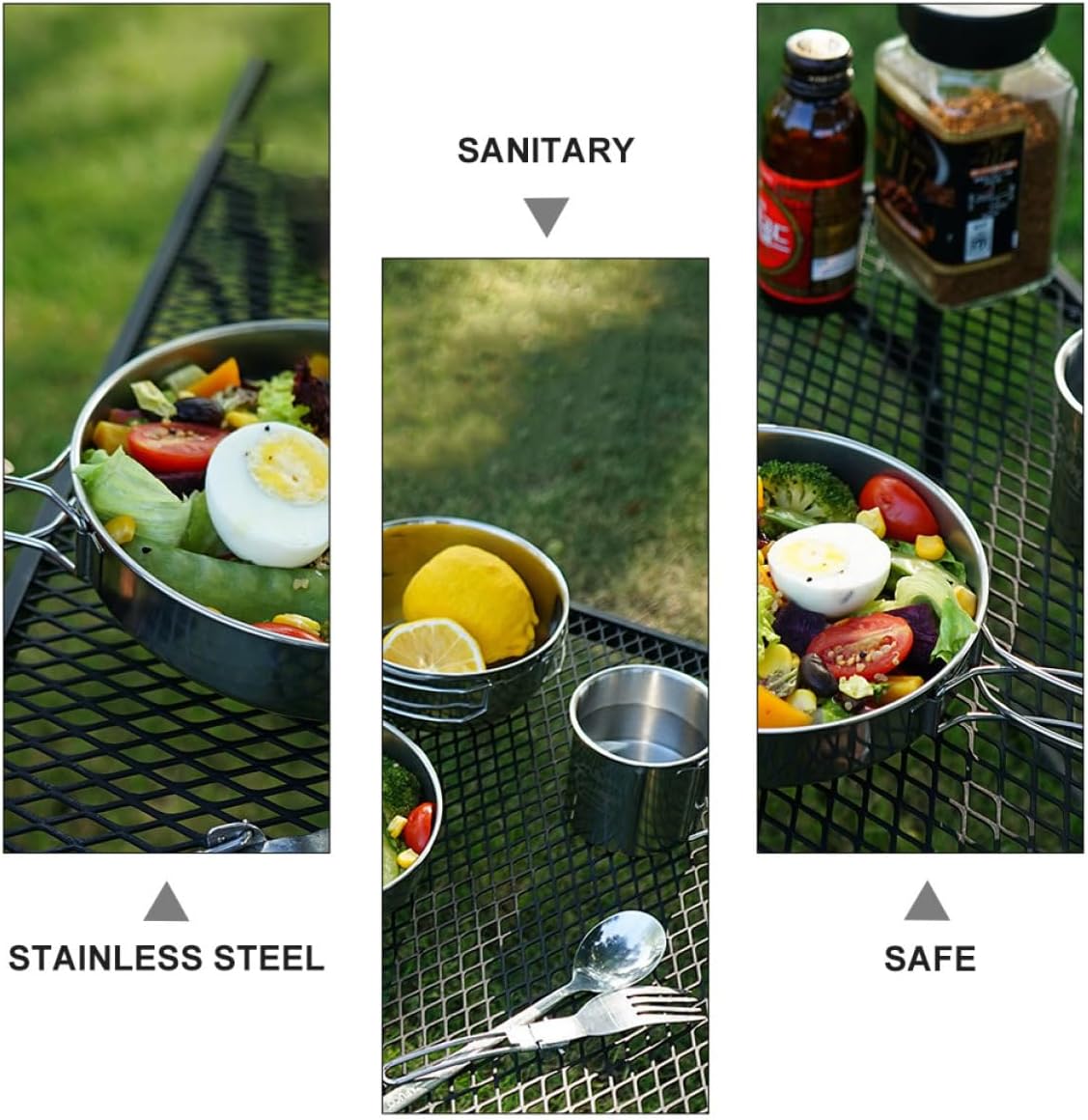 BESPORTBLE 5pcs Stainless Steel Camping Tableware Set Portable Cups and Pot for Hiking Picnic BBQ Fishing Outdoor Activities Compact Easy Storage Quick Drying Safe Design