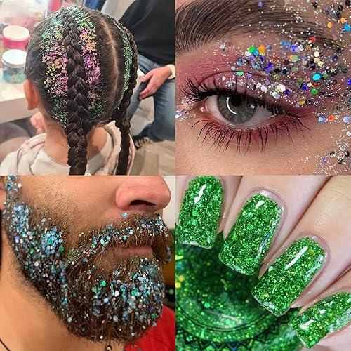 Miniatura 6 de Mezcla multicolor de purpurina gruesa y fina, 36 colores de lentejuelas gruesas y mezcla de polvo, copos de purpurina cosmética iridiscente para