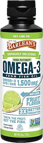 Barlean's High Potency Omega 3 Key Lime Pie de aceite de pescado con 1500 mg de Omega 3 EPADHA, sabor a fruta natural, sin OMG, sin gluten, 8 onzas