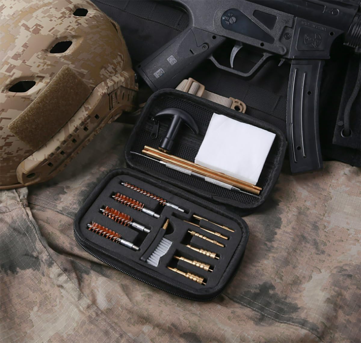 Pistolenreinigungsset für Pistolen der Kaliber 22.357.38, 9mm.40.45 mit Pistolenzubehör Bronze-Bohrungsbürste, Messing-Zacken, Messing-Schlitzspitze, Nylonbürste