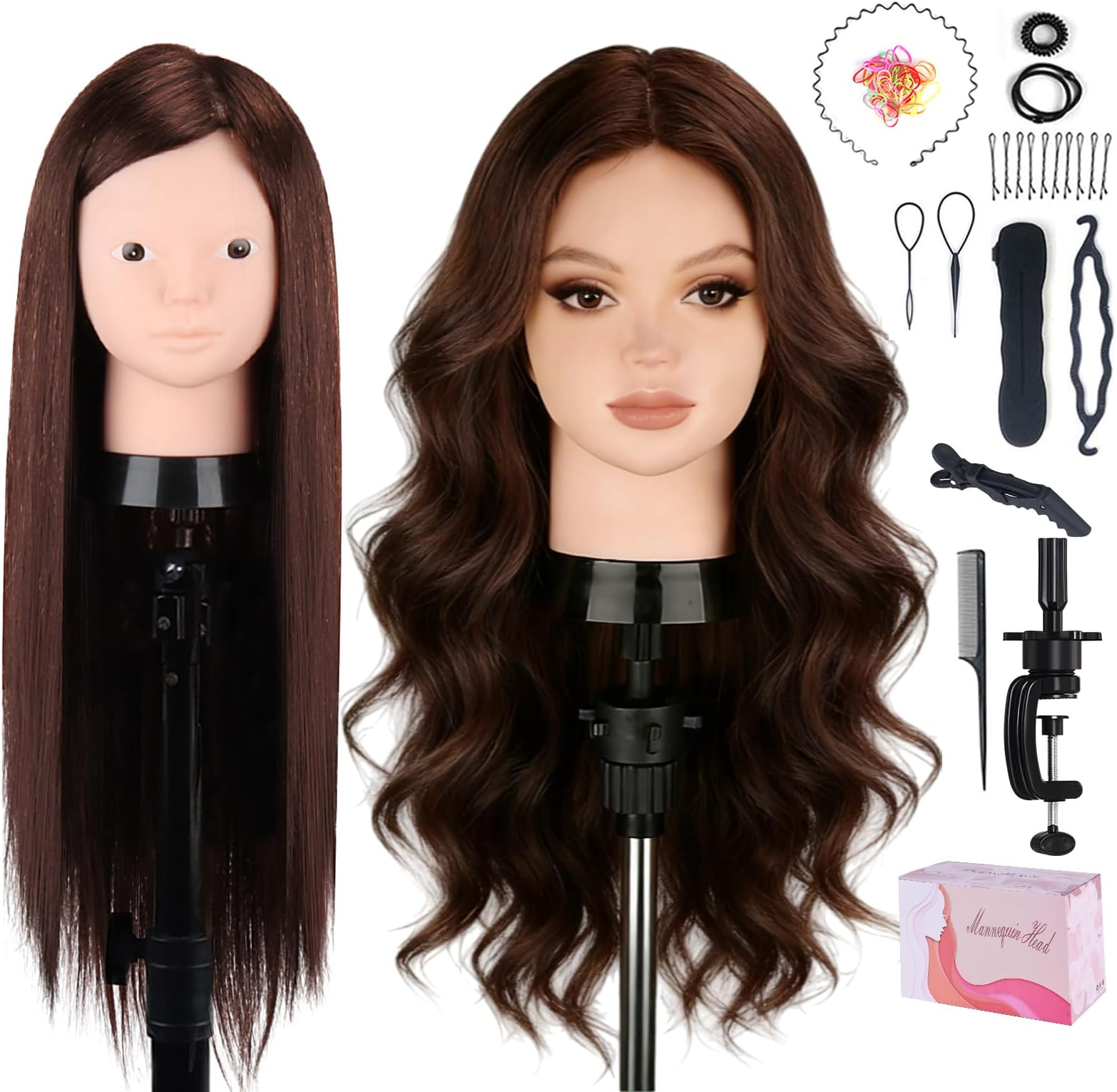 Mannequin Head Human Hair, Beauty Star Doll Head for Practice Hair Styling, 80% Real Hair Cosmetology Makeup Hairdressing Training Manicanequin Head with Clamp Stand + DIY Braiding Set