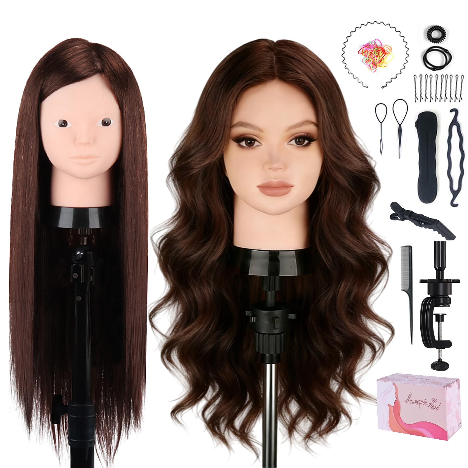Mannequin Head Human Hair, Beauty Star Doll Head for Practice Hair Styling, 80% Real Hair Cosmetology Makeup Hairdressing Training Manicanequin Head with Clamp Stand + DIY Braiding Set