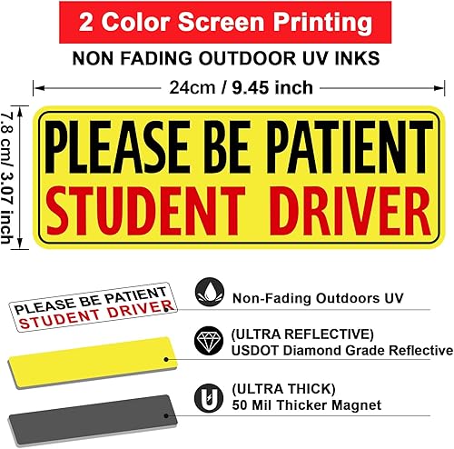 Miniatura 8 de PSLER 3 piezas de imán de conductor nuevo para coche  Imán de coche de estudiante conductor divertido advertencia de seguridad magnética reflectante