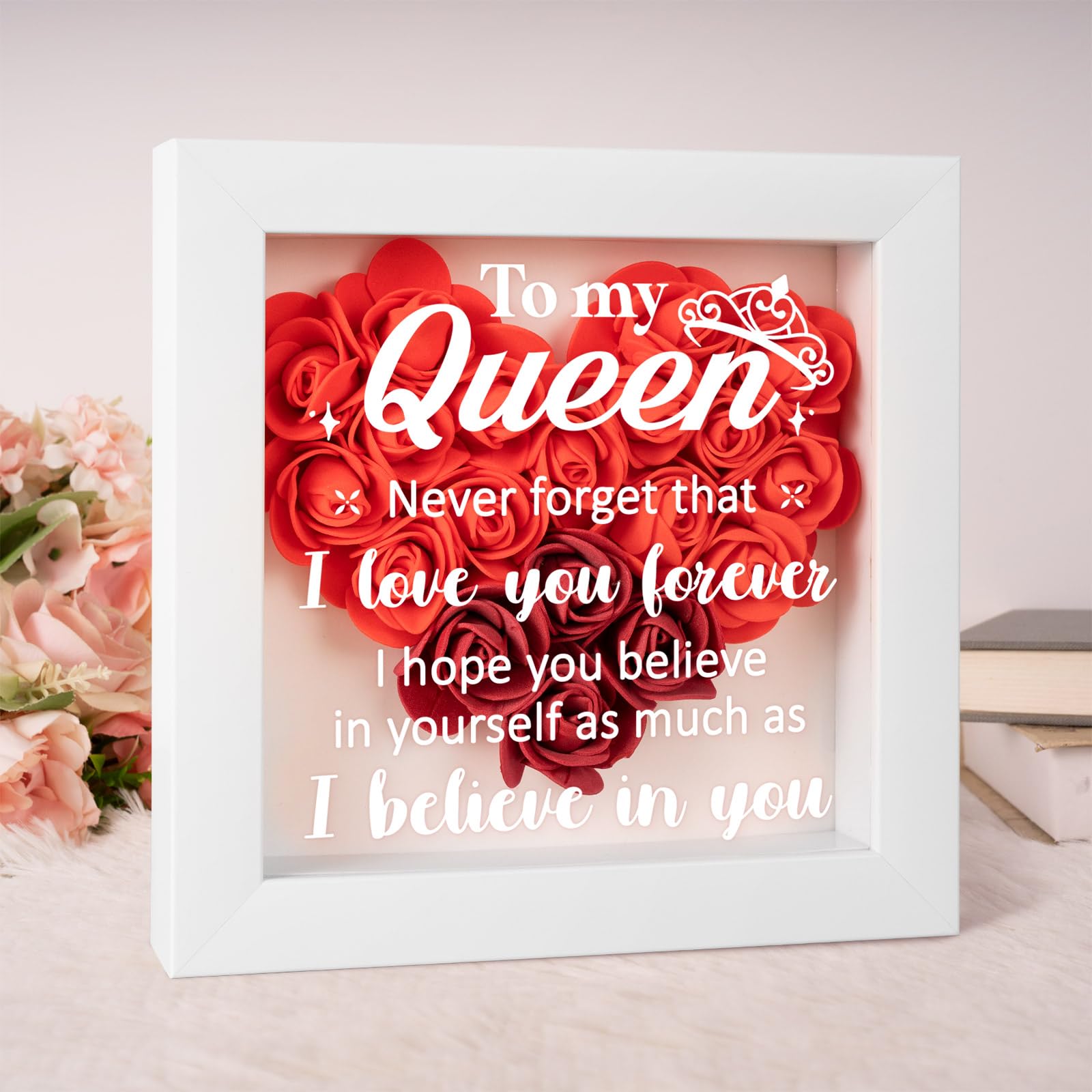 Gifts for Her Anniversary Birthday, Gifts for Wife/Girlfriend, To My Queen - Forever Roses Shadow Box, Wife Gifts, Romantic Presents for Her Valentines Day