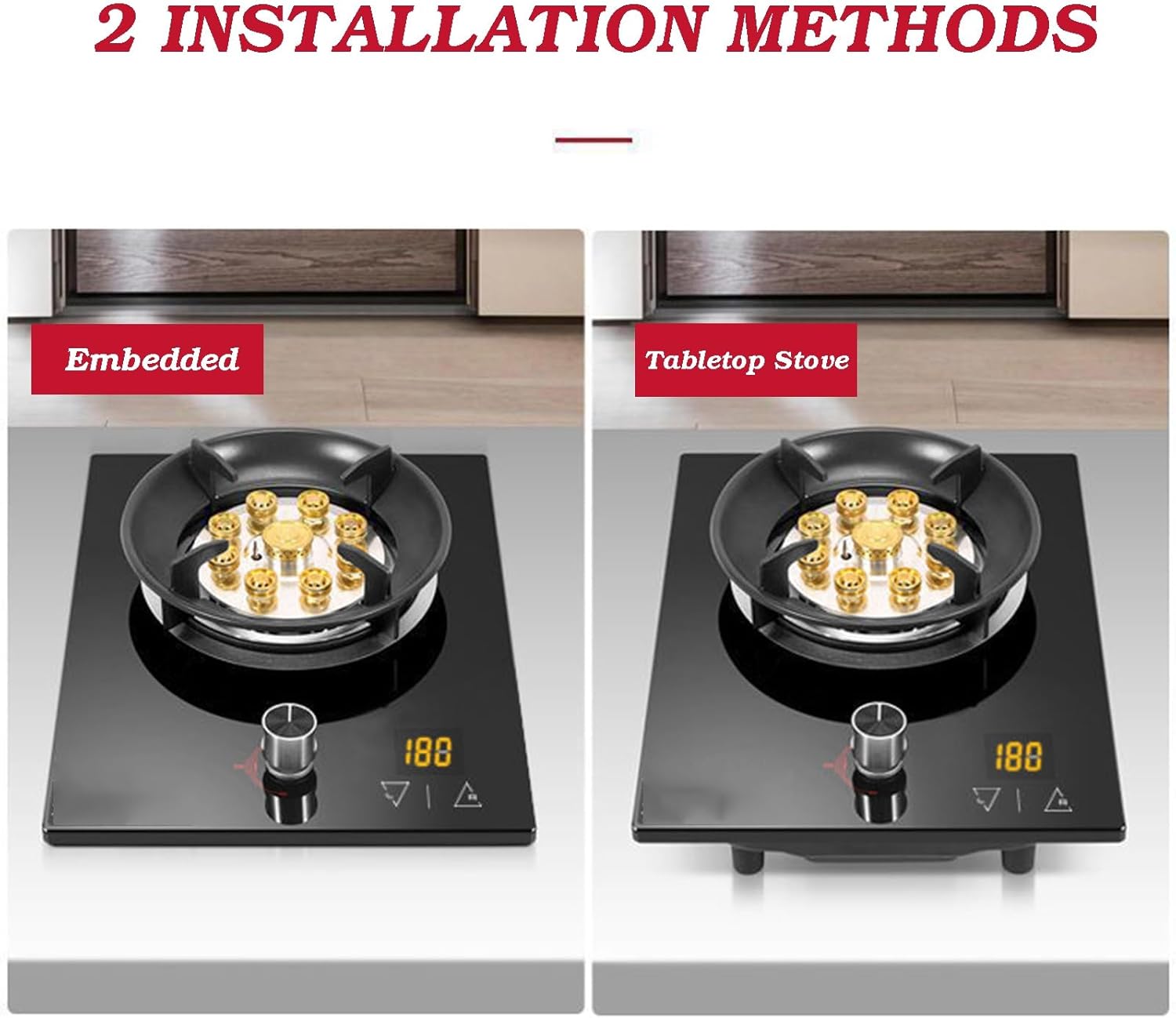 Portable Gas Stove,5.2KW 1 Burner Hob,LPG/NG Burners Units,Tempered Glass Countertop,with Flameout Protection and Timer,for Home Kitchen(NG)