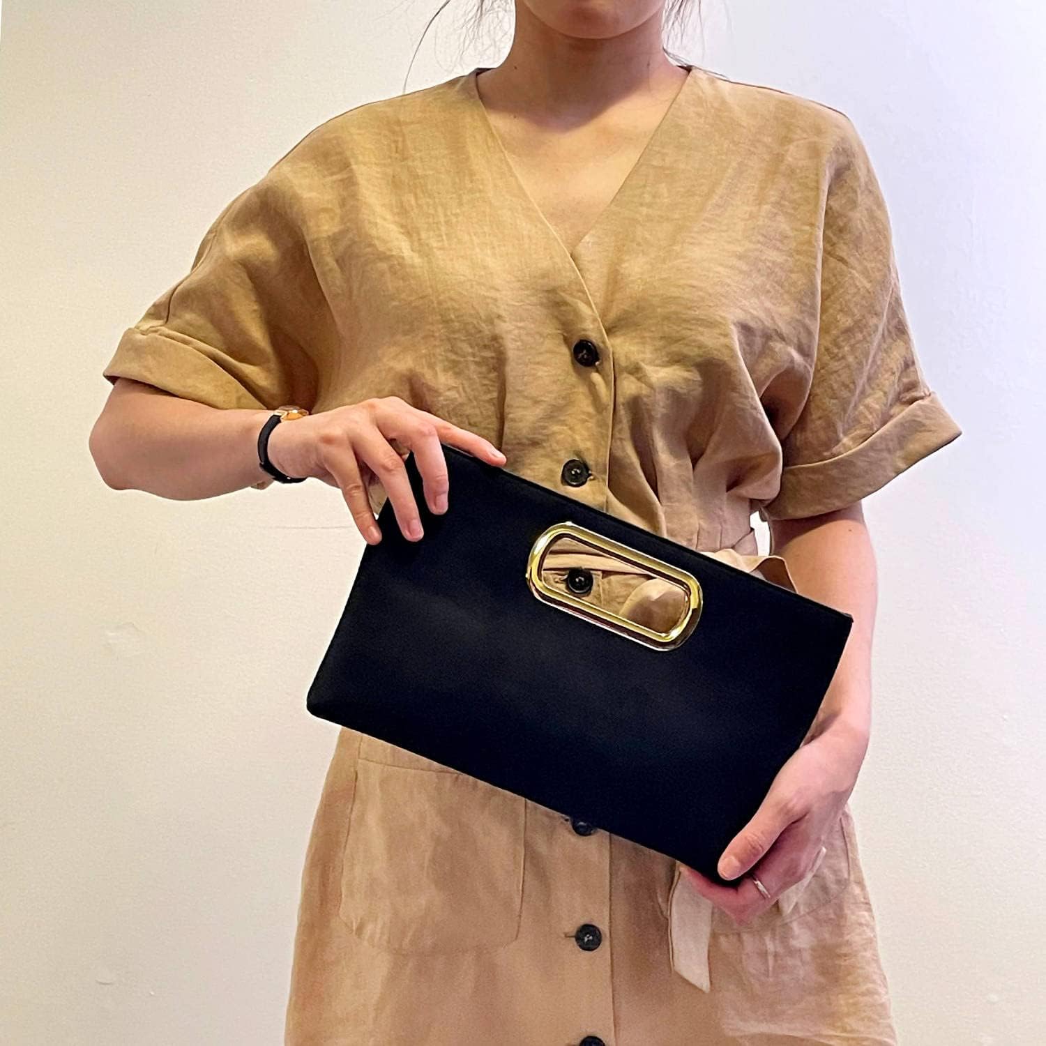 Top Handle Faux Suede Clutch - Image 6