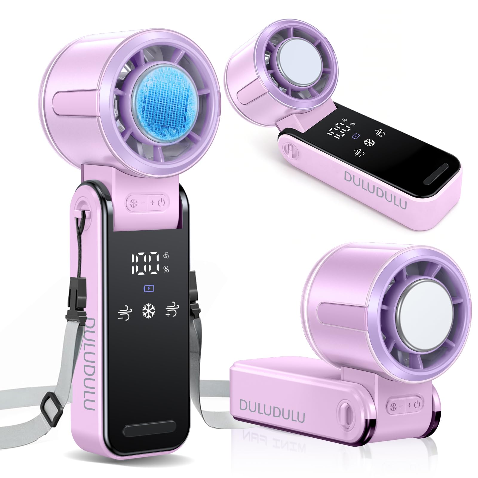 duludulu Handventilator, Tragbarer Hand Ventilator USB Akku Aufladbar Mini 5 Geschwindigkeiten Faltbar Elektrisch Portable Hand Tischventilatoren mit Led Anzeige für Office Home Außen Urlaub Reisen