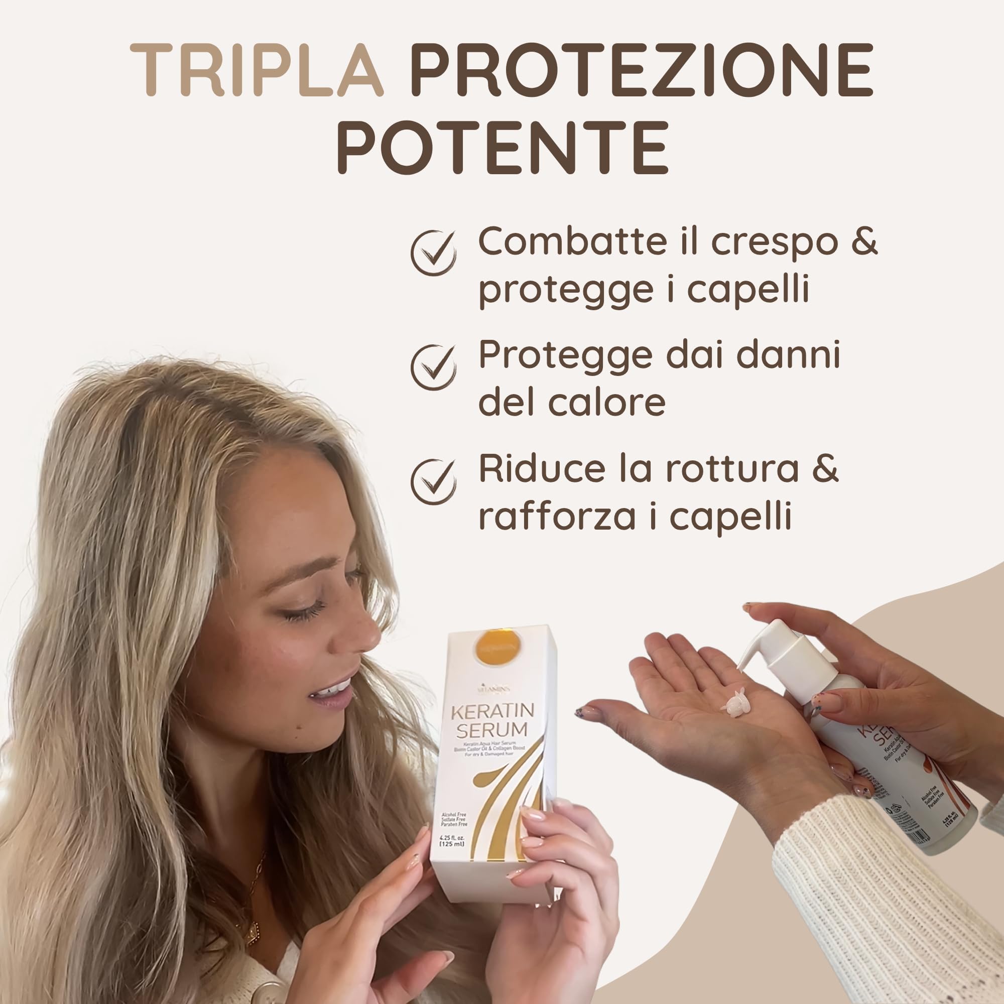 Vitamins Siero per Capelli alla Cheratina - Trattamento Idratante Anti-Crespo al Collagene con Biotina per Capelli Secchi, Crespi, Danneggiati Ondulati o Lisci