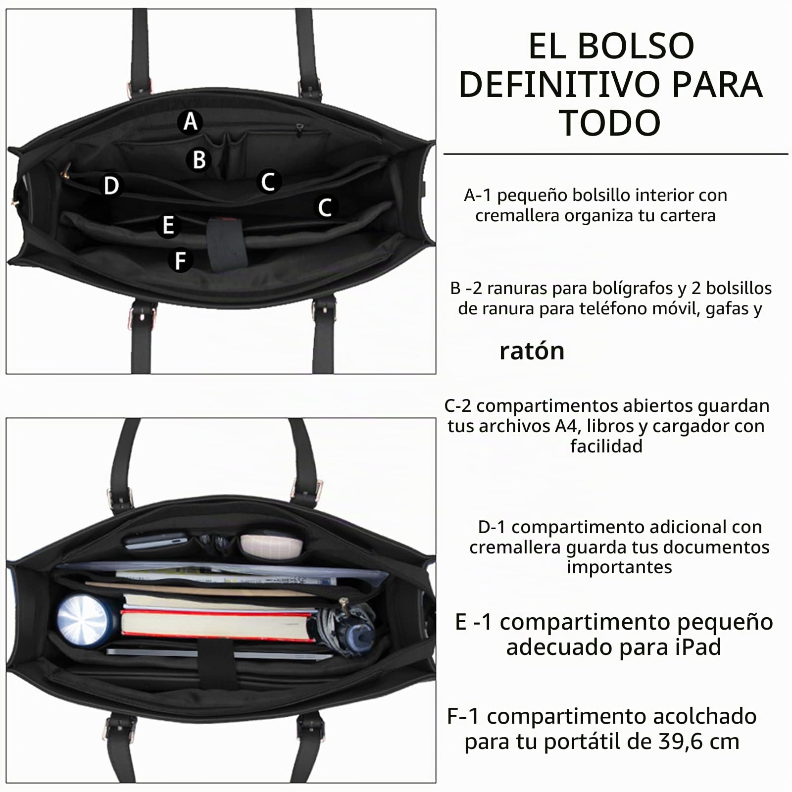 NUBILY Bolso Mujer Bolsos Bandolera para Ordenador Portátil 15.6 Pulgadas Impermeable Bolsos de Mujer Cuero PU Universidad Shopper Bolsa Tote