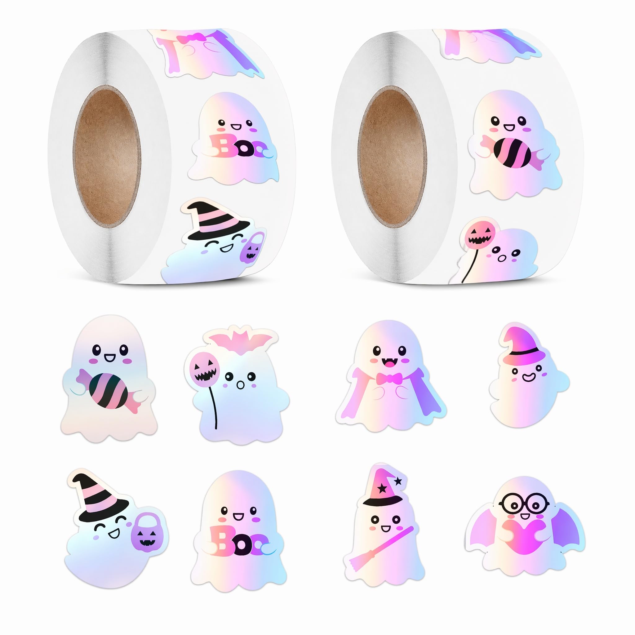 2 Rolls Halloween Stickers for Kids, Happy Halloween Craft Stickers for Children Party Bags, Non Candy Treats & Party Favors, Indoor Classroom Games Spooky Supplies (Laser-1)