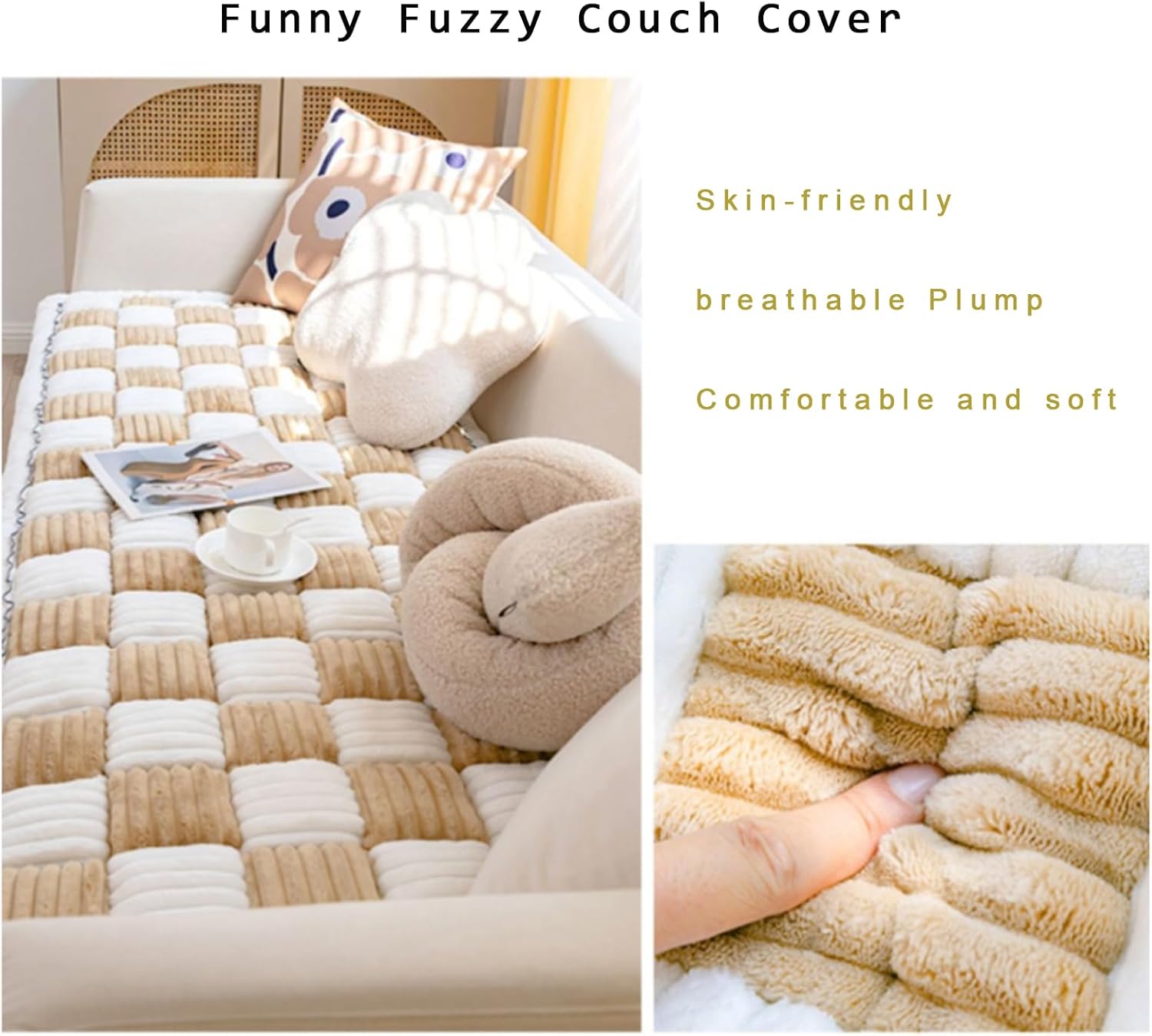 Funny Fuzzy Couch Cover, Garden Chic Cotton Protective Couch Cover, Chic Patio Sofa Couch Cover, Non-Slip Couch Covers Sofa Slipcover