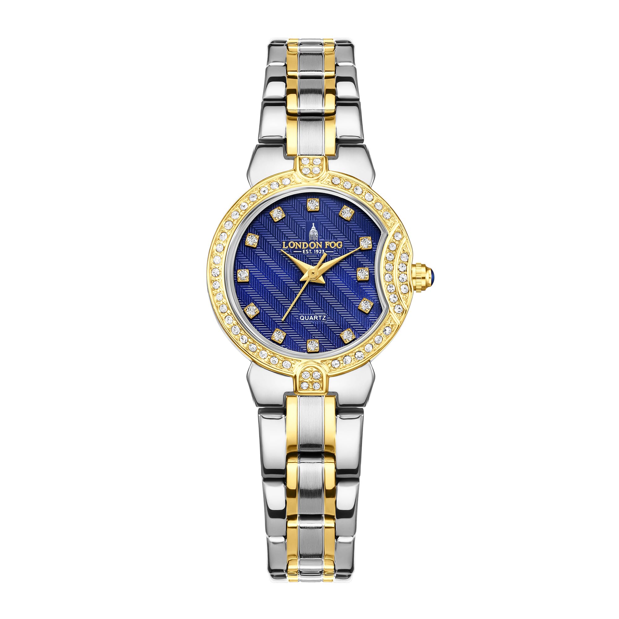 Crescent Collection Analog Quartz Watch for Women - Round Textured Dial, Crystal-Studded, Diamond-Style Hour Markers, Stainless Steel Strap-image-35