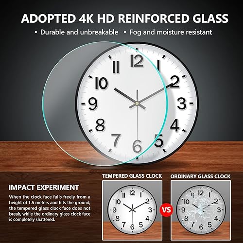 Miniatura 4 de Reloj de pared negro, reloj de pared de 8 pulgadas, funciona con pilas, redondo, moderno, sin tictac, silencioso, digital, analógico, pequeño, reloj