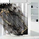 AWERT Dreamy Encre Art Noir Glod Rideau de douche en marbre pour salle de bain Impression haute définition moderne Rideau de bain imperméable avec crochets Décor salle de bains 72x72inch