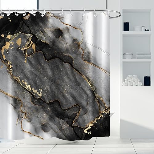 Vista 17 de AWERT Cortina de ducha de mármol azul, impermeable para decoración de baño, impresa lavable con ganchos, 72 x 72 pulgadas