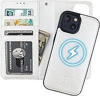 Vista 18 de Bocasal Funda tipo cartera desmontable para iPhone 15 con bloqueo RFID, ranuras para tarjetas, soporte de cuero PU premium, soporte magnético tipo