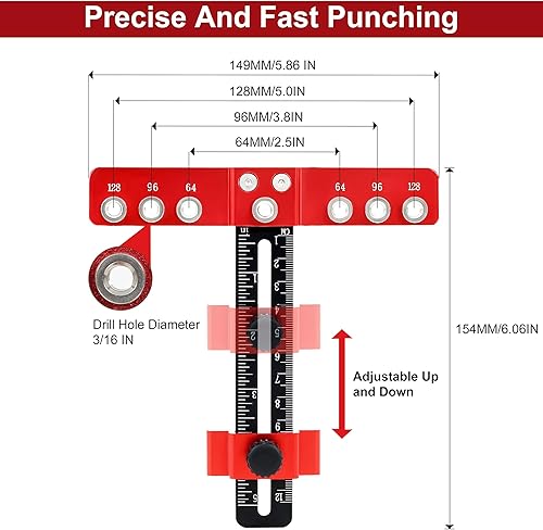 Miniatura 2 de Plantilla de hardware de gabinete de aleación de aluminio, herramienta de plantilla de manija de gabinete, localizador de punzón ajustable y guía de