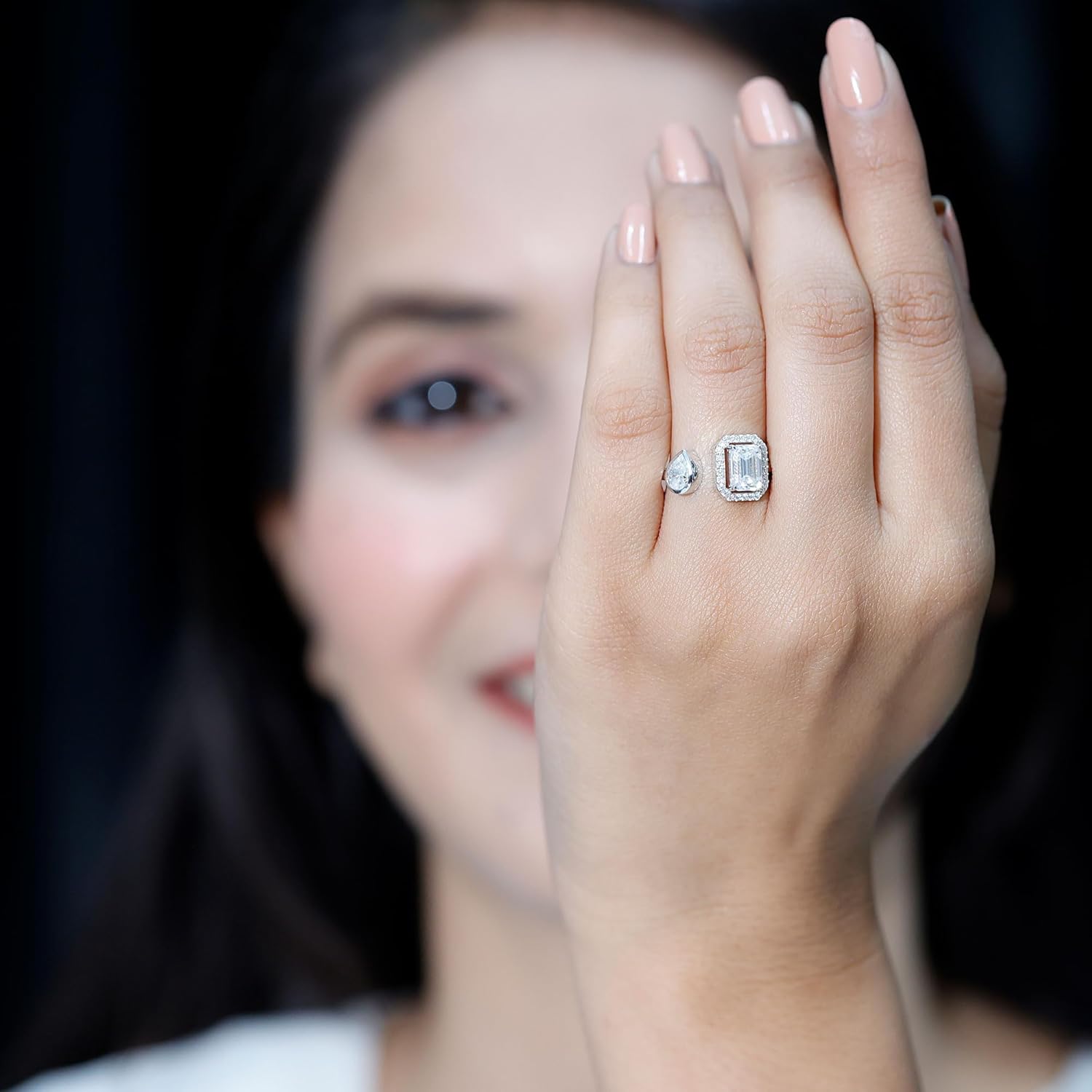 Certified Moissanite 2 Stone Engagement Ring in Silver, D-Vs1 Quality, Moissanite Toi Et Moi Ring - Unique Gift For Women