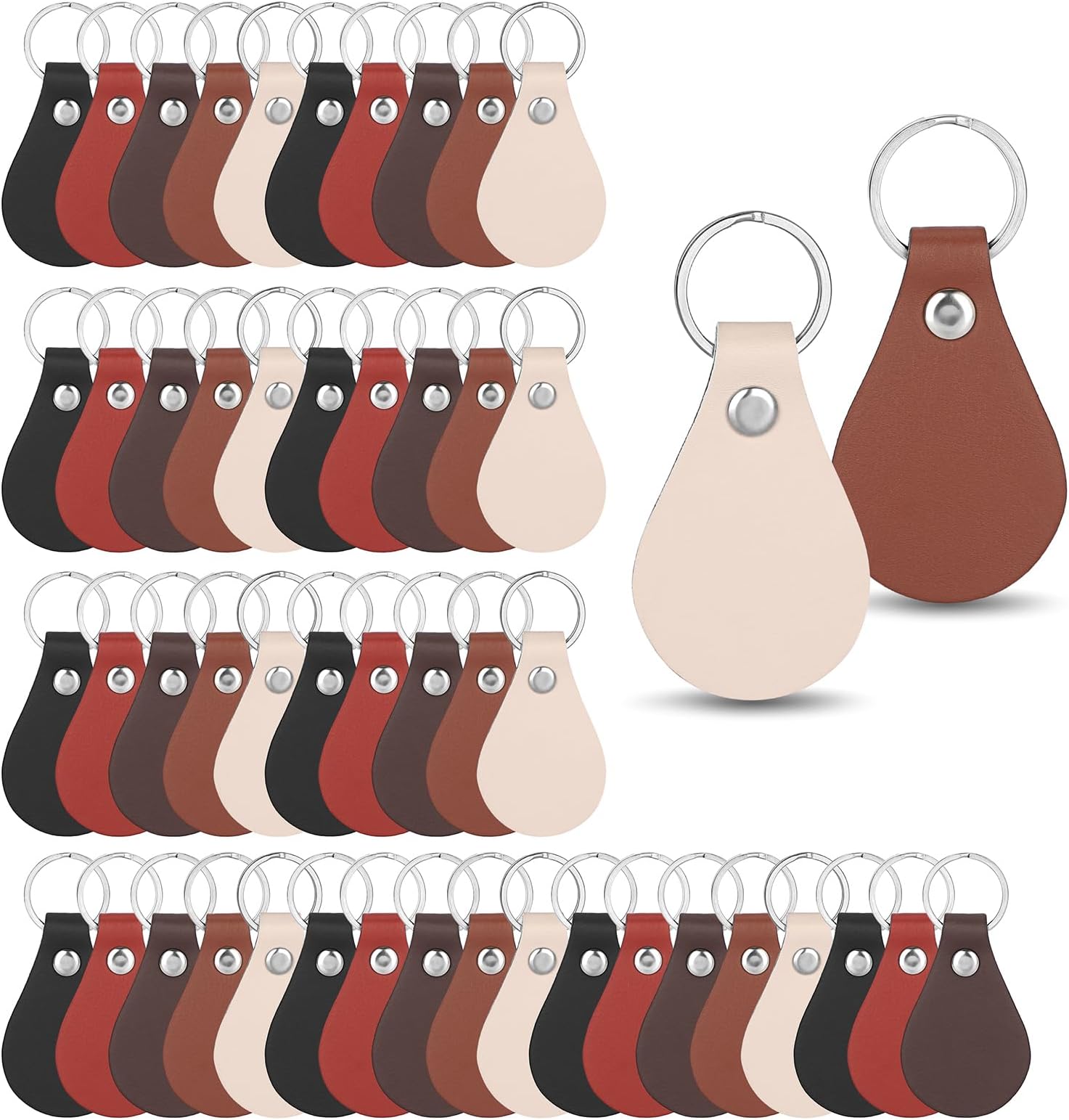 BTSKY 50 Pcs PU Leather Key Fob Kit - 5 Color Leather Keychain for DIY Craft Laser Engraving, Blanks Working