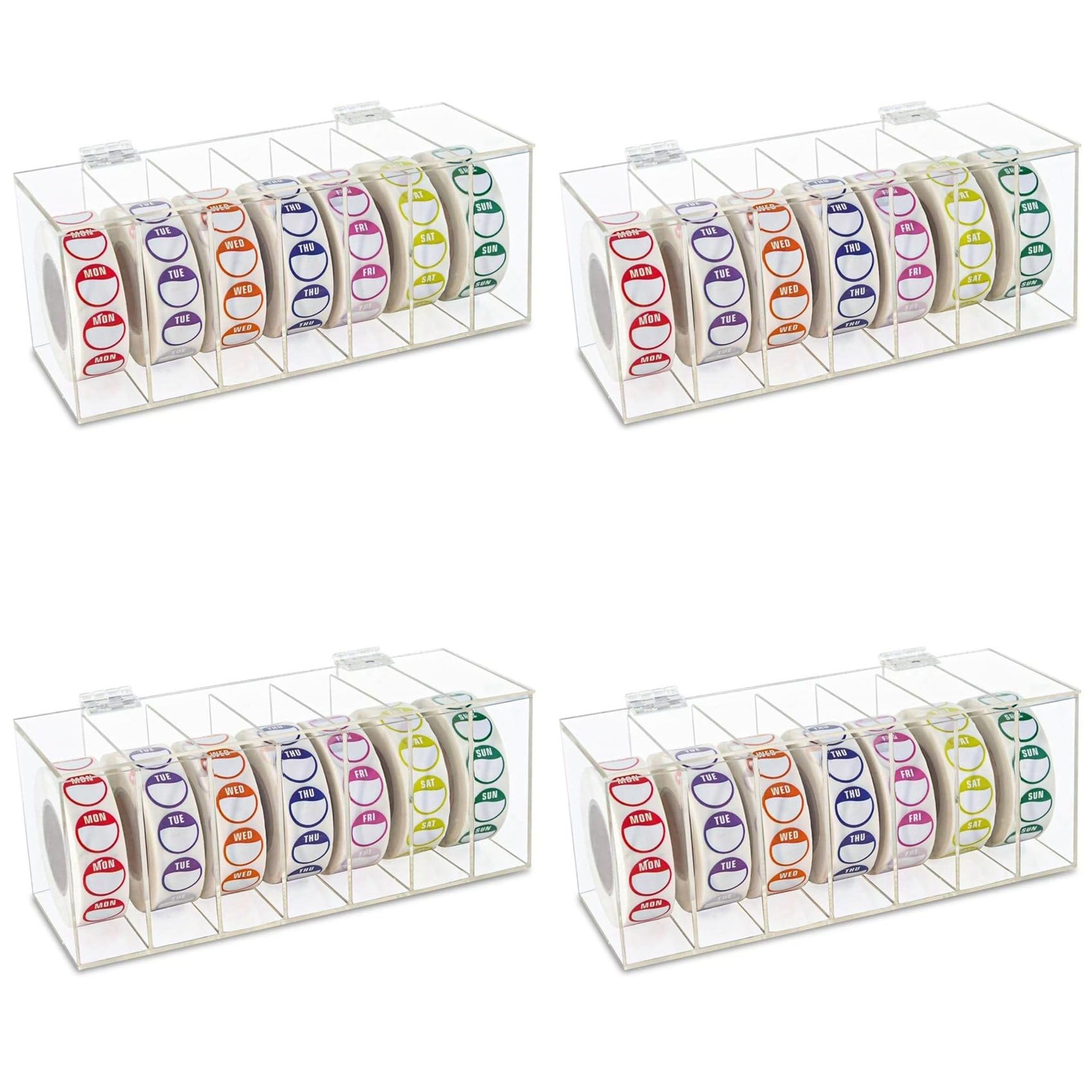 4X Etichette Dispenser Acriliche per il Giorno Della Settimana, Dispenser A 7 Scomparti, Dispenser per Rotoli di da Parete per il Giorno Della Settimana (Etichetta)