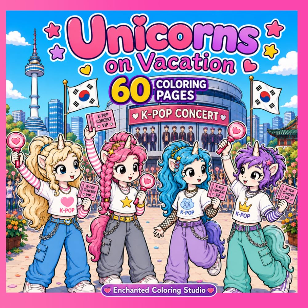 Unicorns on Vacation: Travel the World with Magical Unicorn Friends! 60 Fun Coloring Pages for Ages 4–12