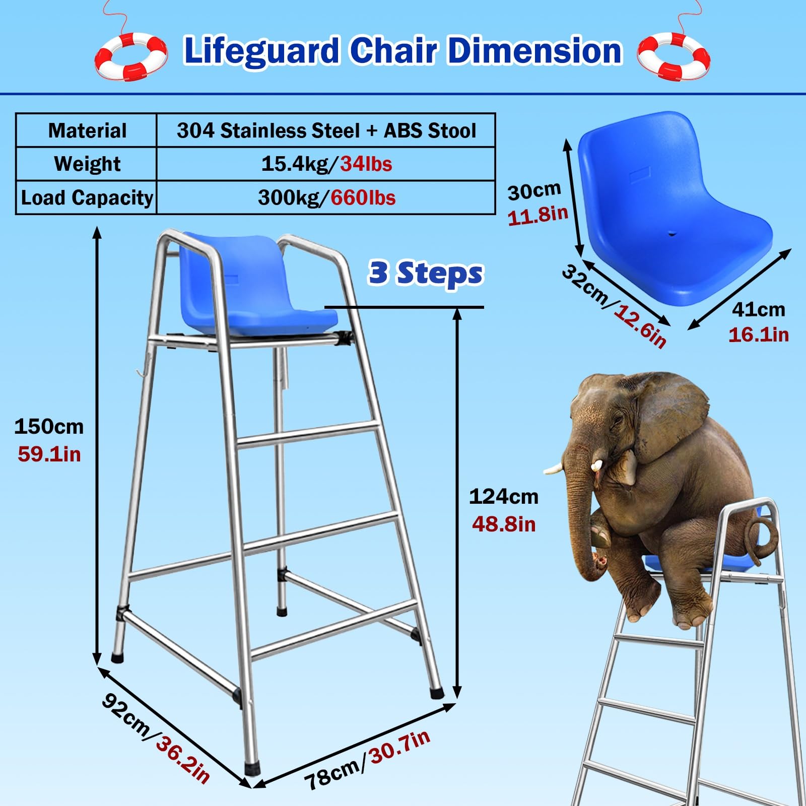 Chaise de sauvetage robuste pour la sécurité de la natation, la surveillance des jeux d'eau et l'observation de la plage