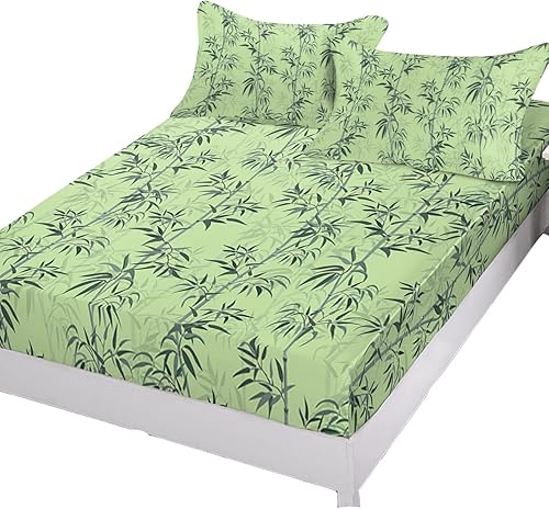 Miniatura 2 de Sábanas bajeras de bambú chino con diseño de plantas forestales, tamaño California King, con bolsillos profundos de 5 a 16 pulgadas, juego de