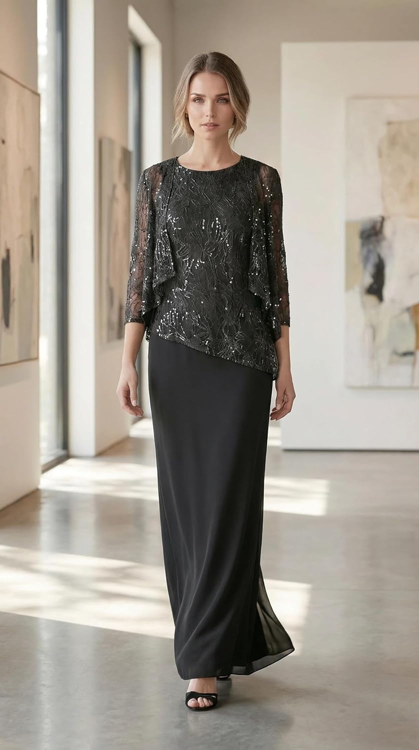 Lace Applique Mother of The Bride Dresses for Wedding Chiffon Formal Dresses with Jacket - Image 3