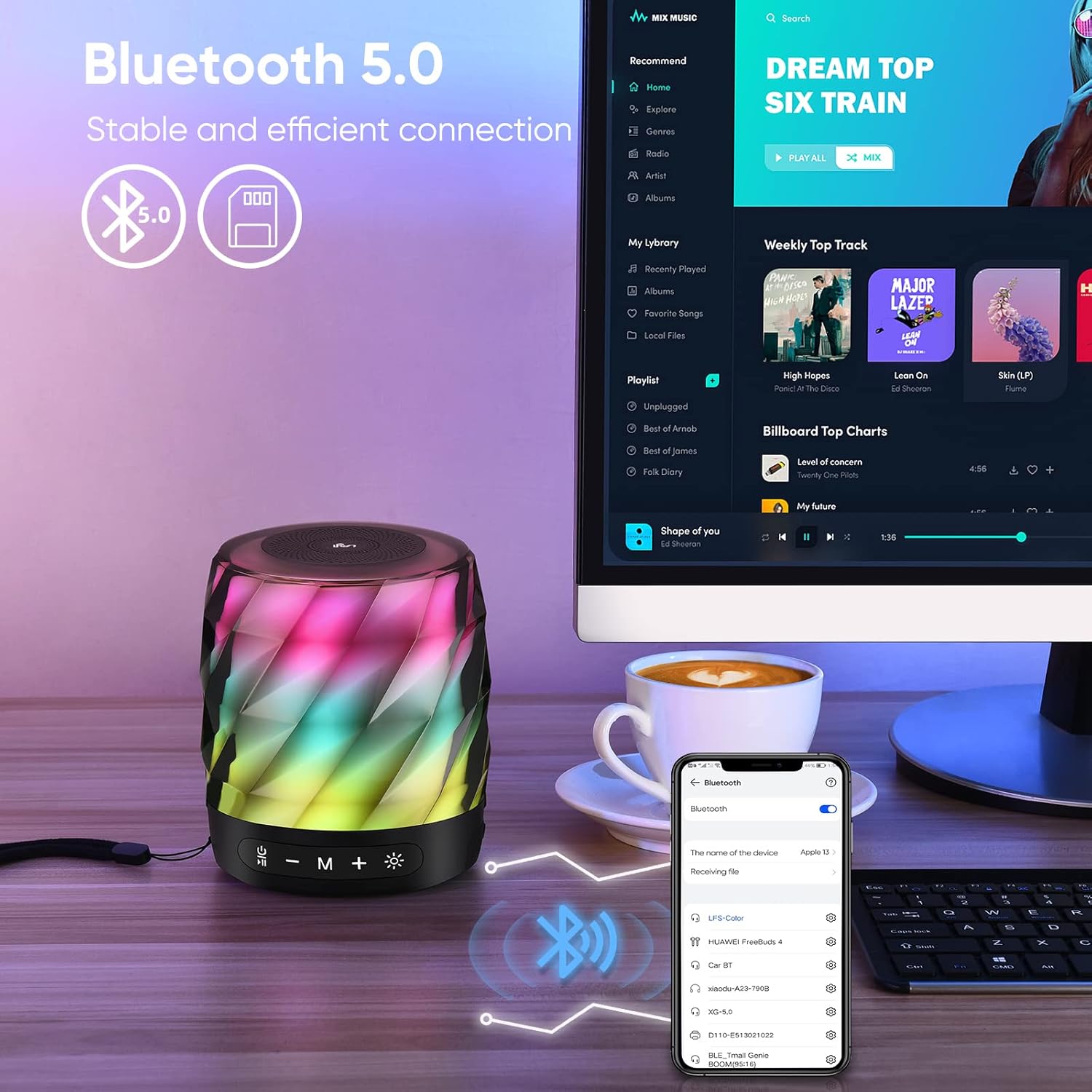 LFS Bluetooth Speakers - Premium 20W Sound Portable Wireless Speakers with TWS Bluetooth 5.0, LED Lights, Waterproof, 20H Playtime - Image 4