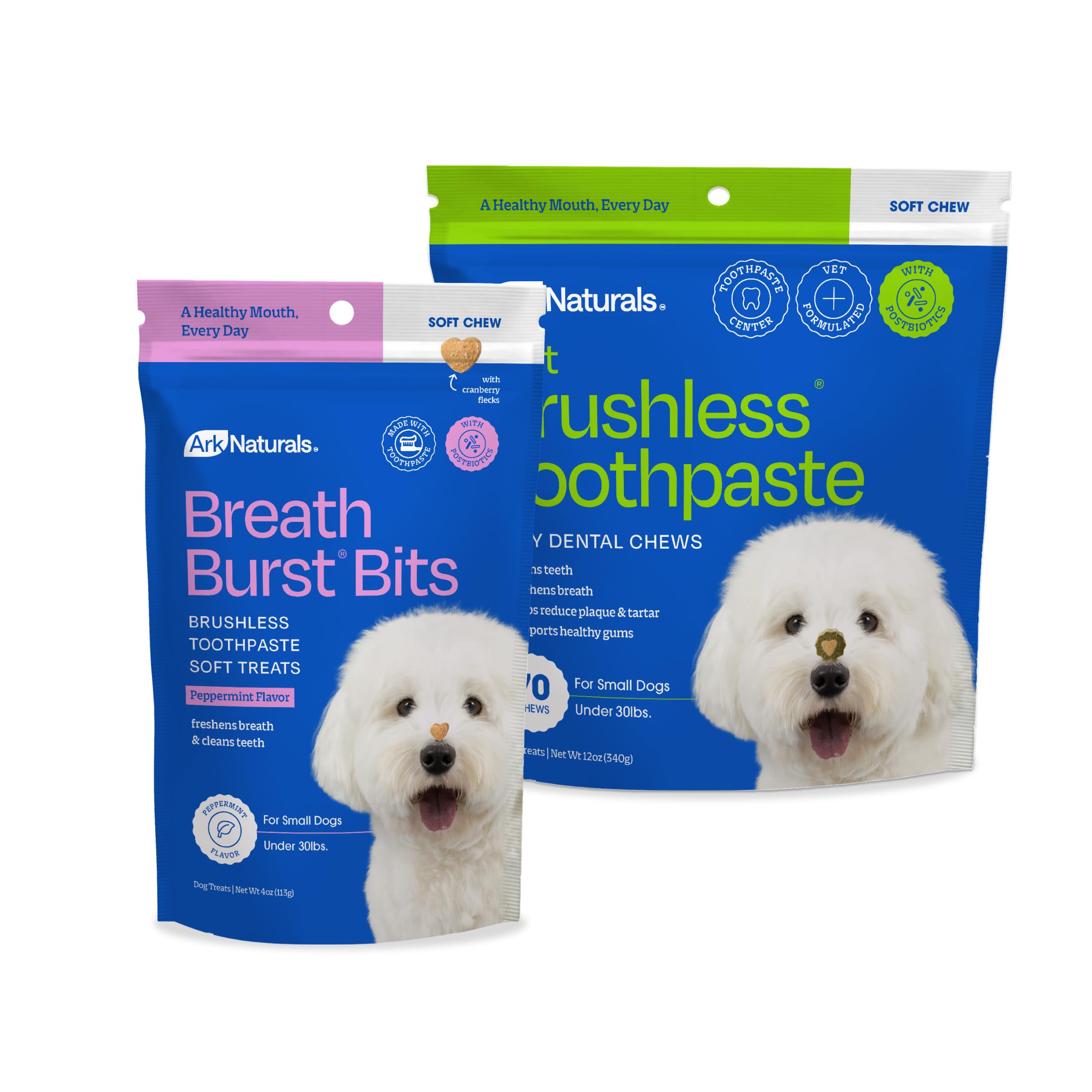 Ark Naturals Dentifrice doux sans brosse + lot d'éclats d'haleine – Formulé par un vétérinaire pour chiens de petite race – Aide à réduire la plaque dentaire et le tartre, polit les dents et