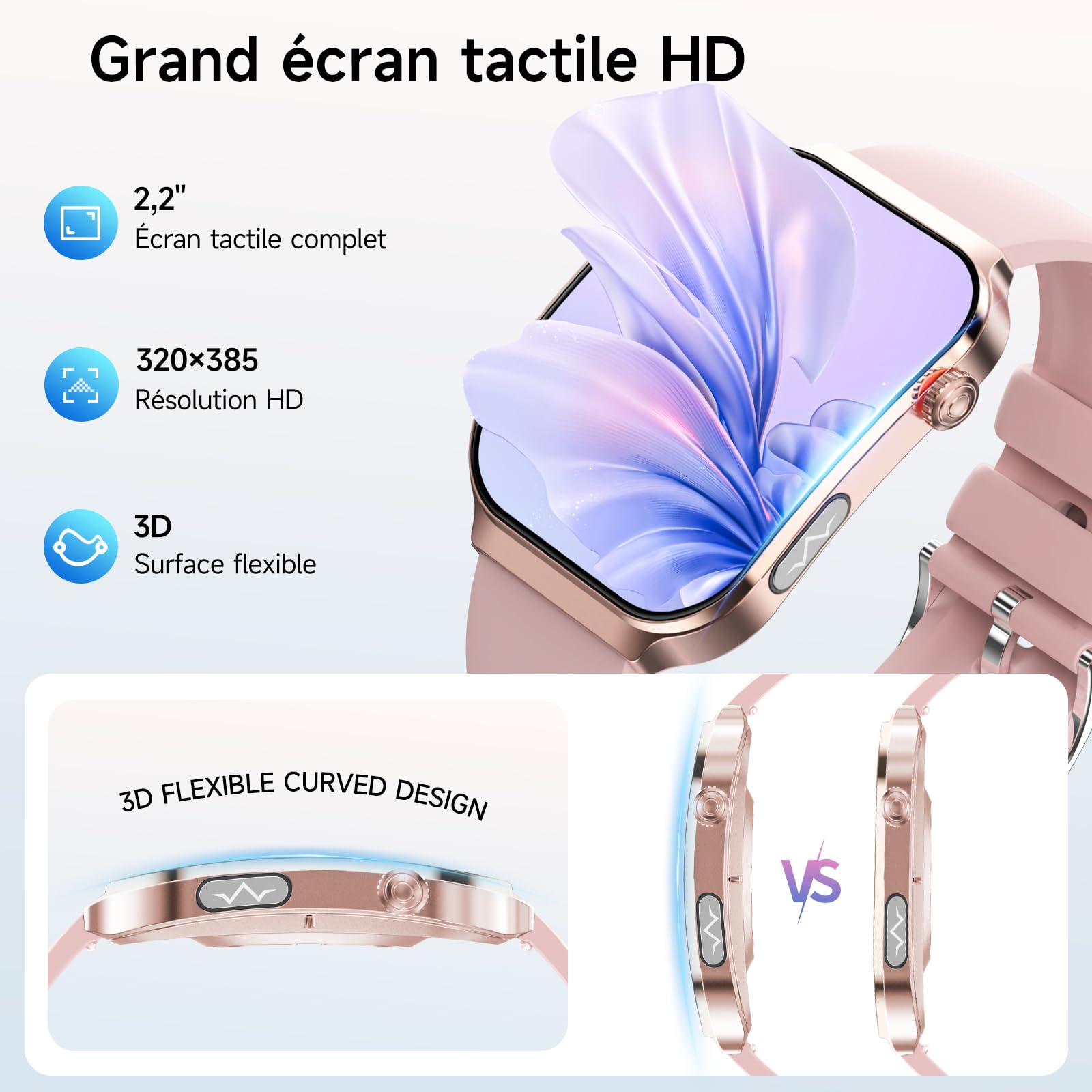 2026 Nouv’Smartwatch ave ECG/Pressιon artérιelle, IP67 pour Android/iOS | ECG/Pressιon artérιelle/Mini-bilan de santé/IMC, 2.2" 3D Écran incurvé, 24H Fréquence cardiaque/HRV/SpO2/Sommeil Monitor