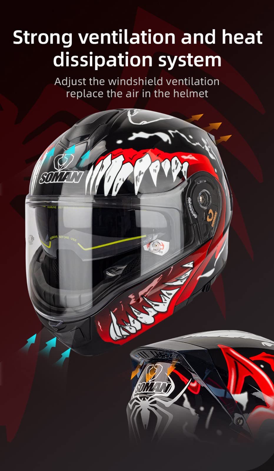 Woljay Casco Moto Modulare Integrato apribile Doppia Visiera Parasole