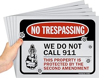 SmartSign (Pack of 5) 9 x 12 inch “No Trespassing - We Do Not Call 911, Property Protected By Second Amendment†Sign, Screen Printed, 10 mil Polystyrene Plastic, Red/Black on White