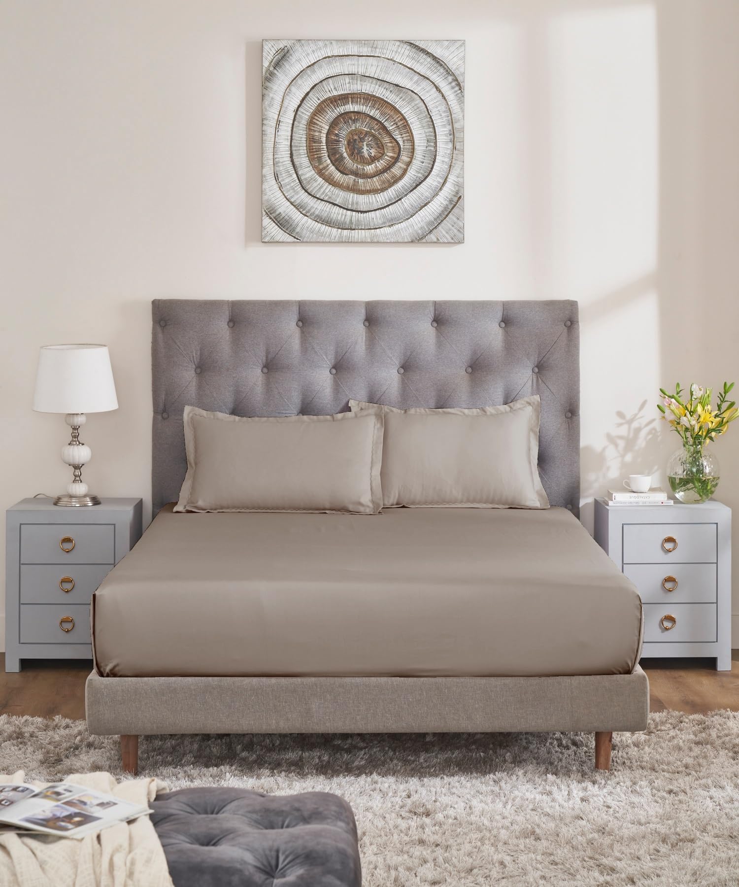 MYTRIDENT Nectarsoft Signature Select Collection, King Size Bedsheet for Double Bed, 400 TC 100% Cotton Sateen Fabric - Hazelnut-image-5