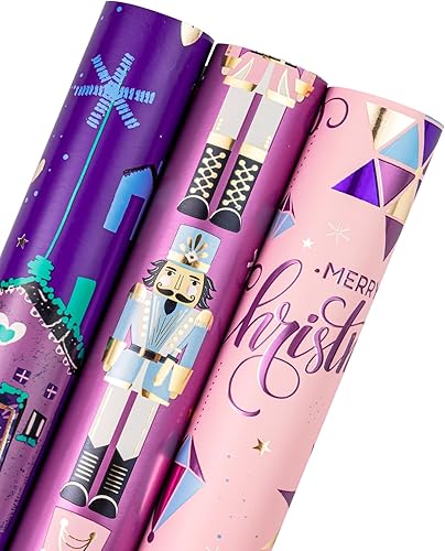 Vista 87 de WRAPAHOLIC Rollo de papel kraft de regalo de Navidad, mini rollo, 3 rollos, 17 x 120 pulgadas por rollo, colección navideña de alce de acuarela