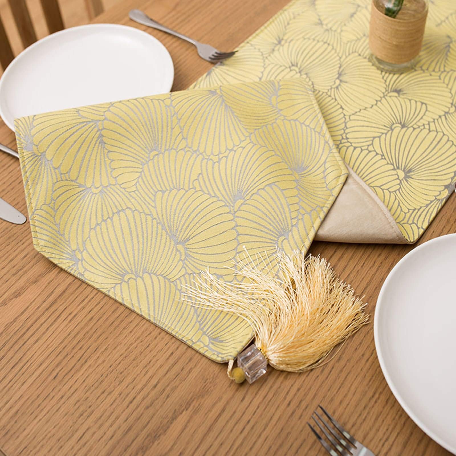 KnBoB Baumwolle Gelb Quasten Blumenmuster Tischläufer für Esstisch Restaurant Größe 35x200CM