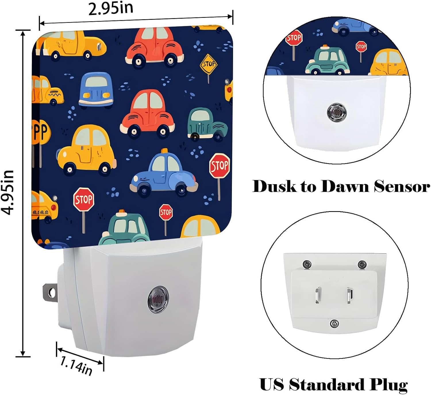 Cute Cartoon Cars Night Light,Plug Into Wall Decor for Stairway,Hallway,Kitchen,Dusk to Dawn Sensor Nightlights for Boys/Girls/Women/Men Room Gifts image 2