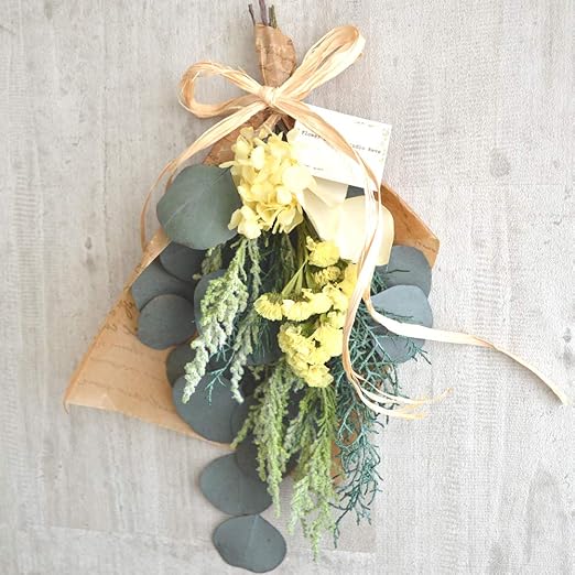 Amazon スワッグ プリザーブドフラワー 壁飾り 花束 インテリア フラワー グリーン ドライフラワー アンティーク シャビー シック ユーカリ イエロー プリザーブドフラワー オンライン通販