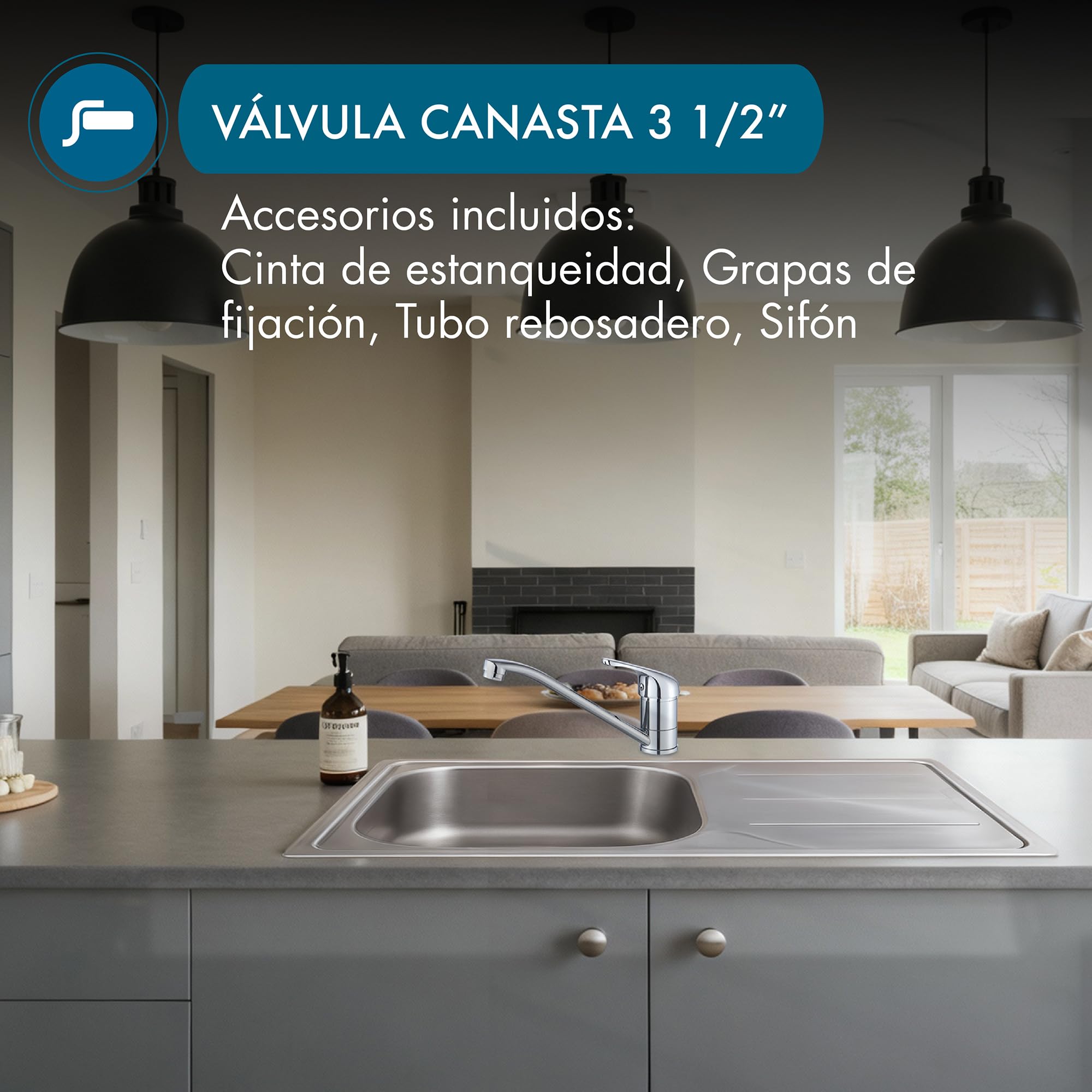 Apelson Fregadero Sobre Encimera ACE 34R, 76x43,5cm, Profundidad 15 cm, Grosor 0,5 mm, Instalación en mueble de 45cm, Accesorios incluidos, Acero Inoxidable