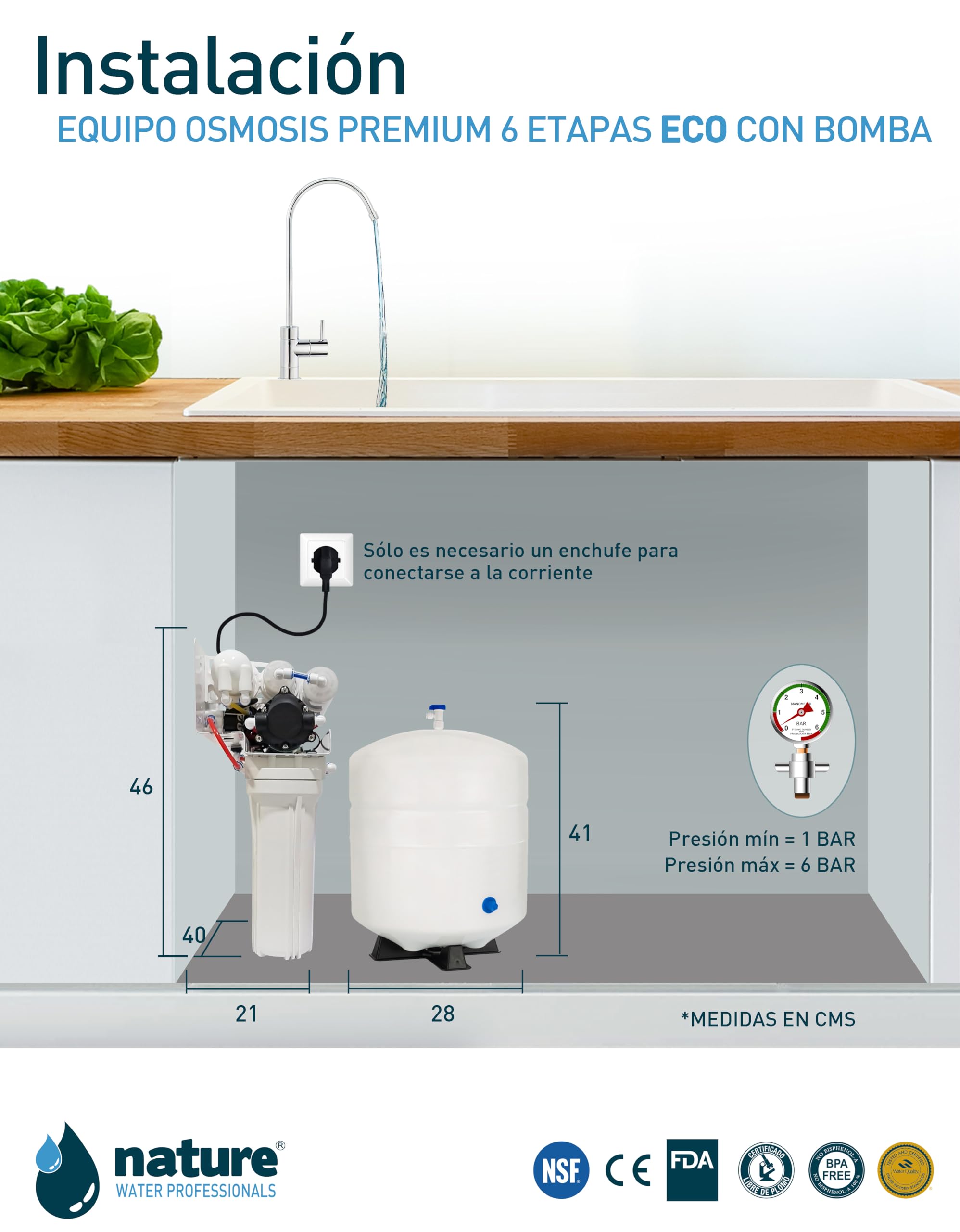 EQUIPO OSMOSIS INVERSA 6 ETAPAS PREMIUM ECO CON BOMBA-NATURE WATER PROFESSIONALS