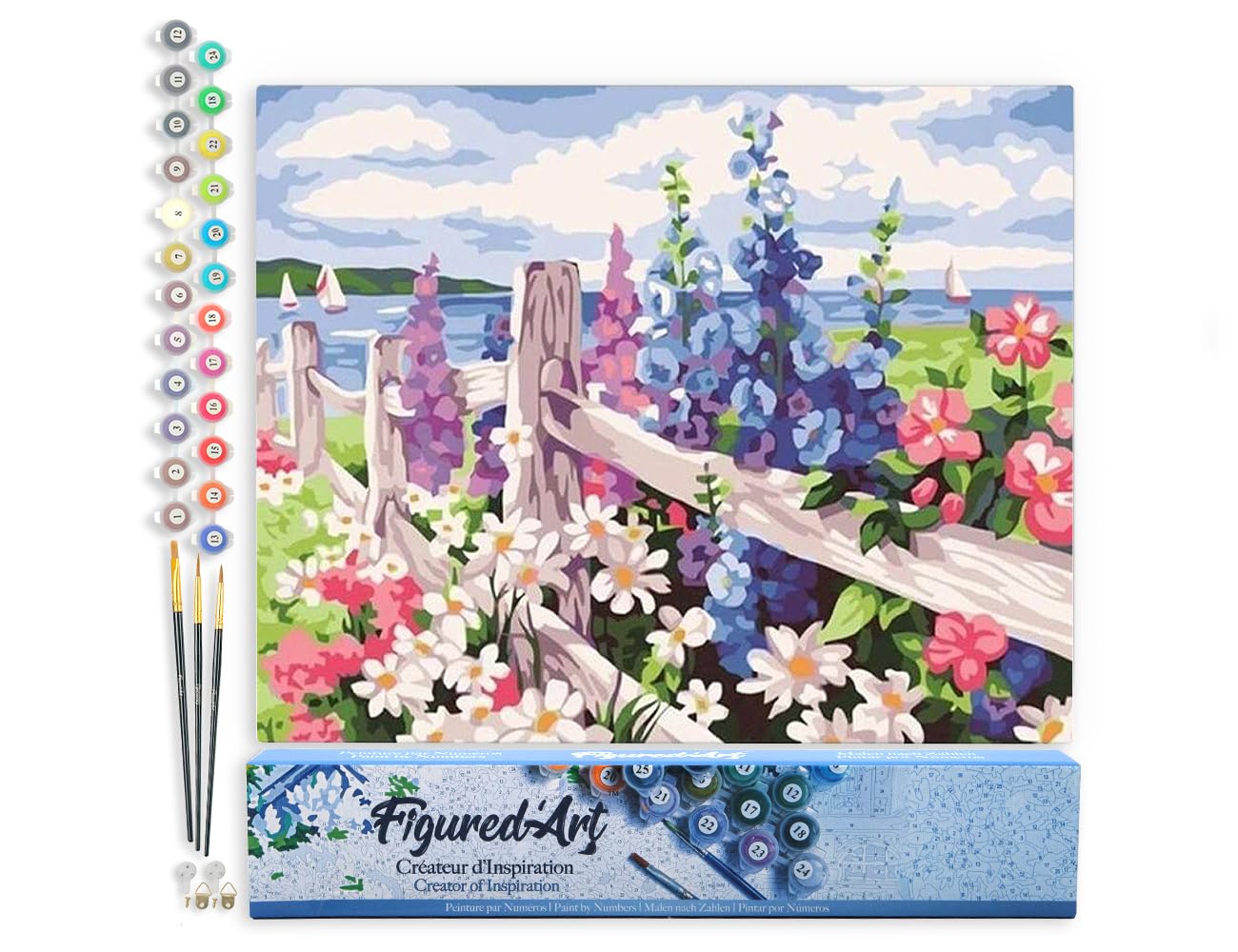 Figured'Art Paint by Numbers for Adults Flowers and Seaside Background 40x50cm - Craft Art Painting DIY Kit Rolled Canvas Without Frame