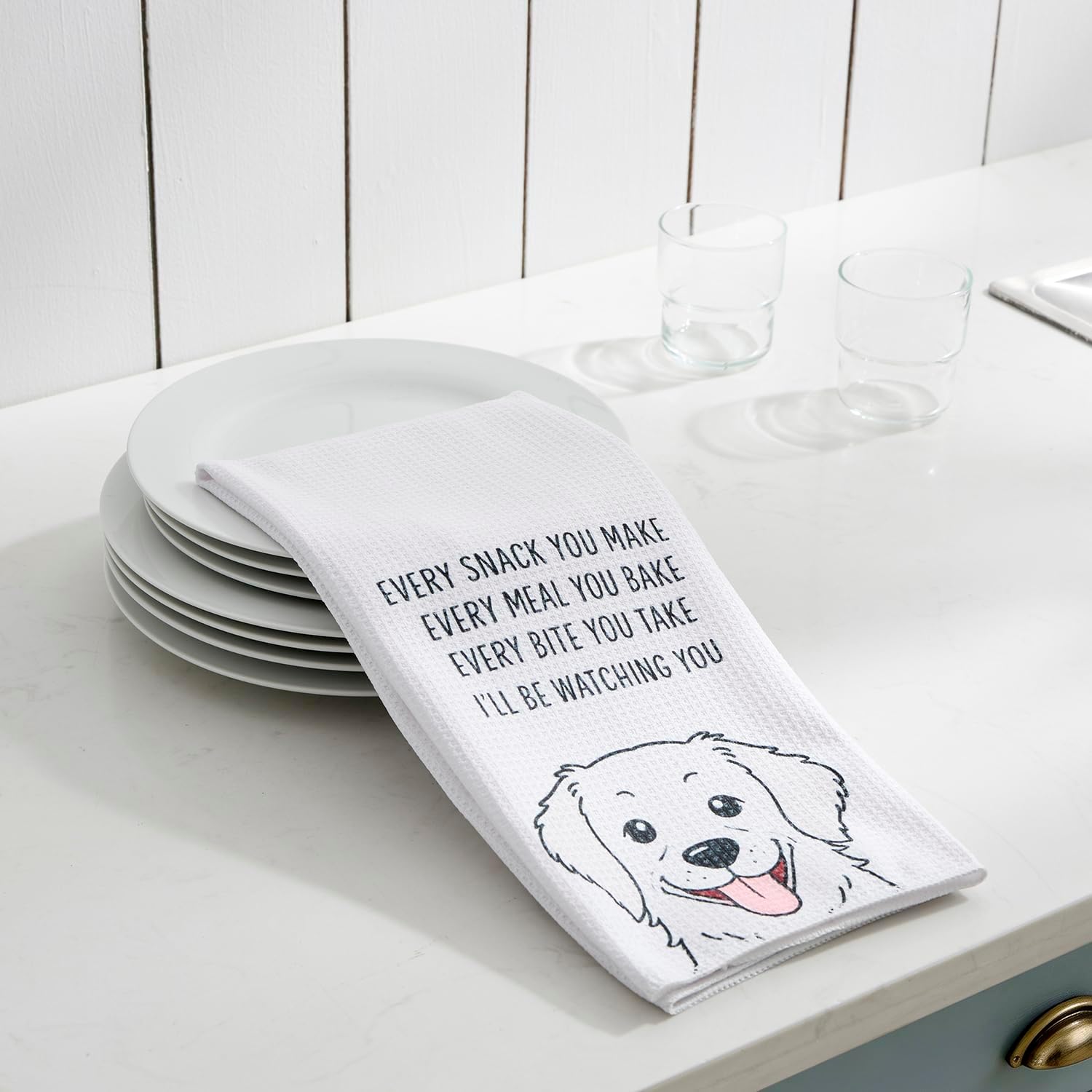 Set of 2 Waffle Weave Kitchen Towels, 380 GSM Absorbent Quick-Dry Microfiber Dish Towels, Funny Dog Tea Towels, 18 x 30 Inches, Gift for Dog Lovers, Kitchen Decor image 2
