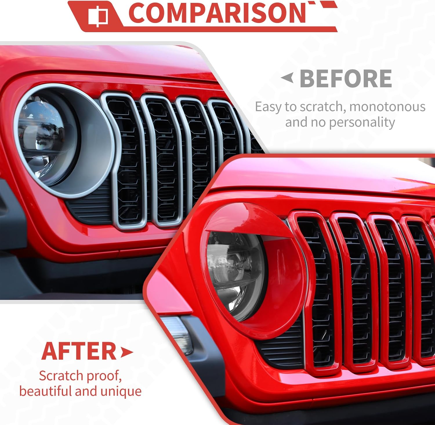 Front Grill Inserts Front Headlight Cover Kit fit for Jeep Wrangler JL JLU Gladiator JT 2024+ Exterior Accessories,Red