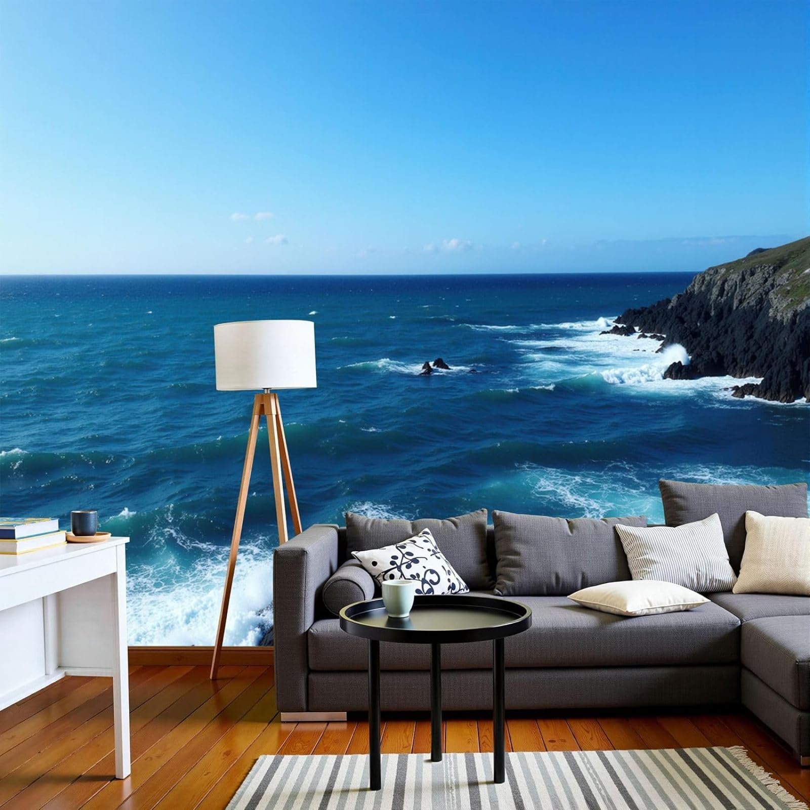 Nature Coastline Photo Wallpaper - Fresh Air Clear Sky Wall Decor Modern Dark Blue Non-woven for Living Room Bedroom Children's Room Wall Decor, 400cm x 280cm Stickers - Frameless Painting - Poster