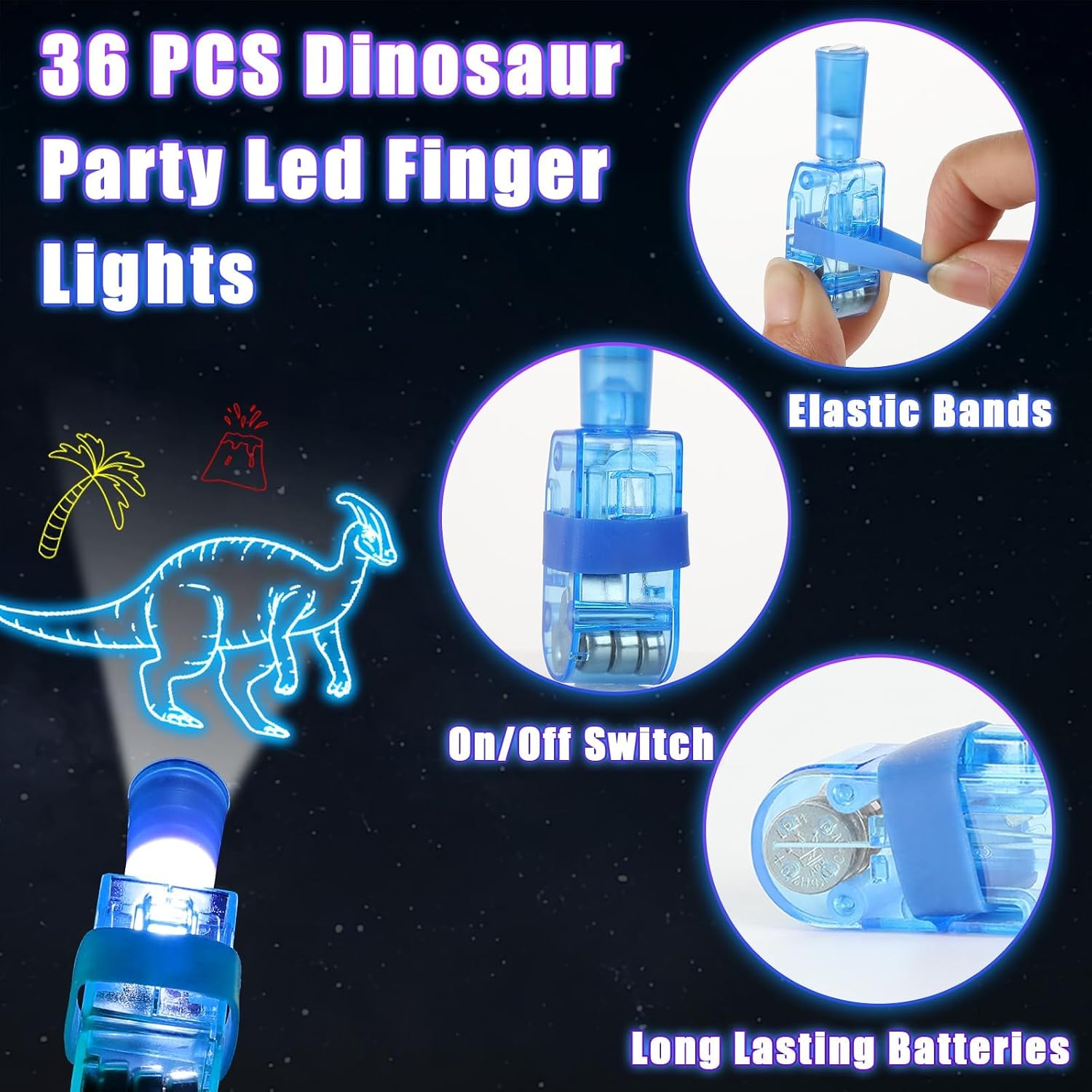 36 PCS Dinosaur Party Favors Dinosaur Birthday LED Light Up Finger Lights Glow in the Dark Dinosaur Party Finger Flashlights Bulk for Goodie Treat Bags Stuffers Dino Theme Birthday Party Supplies