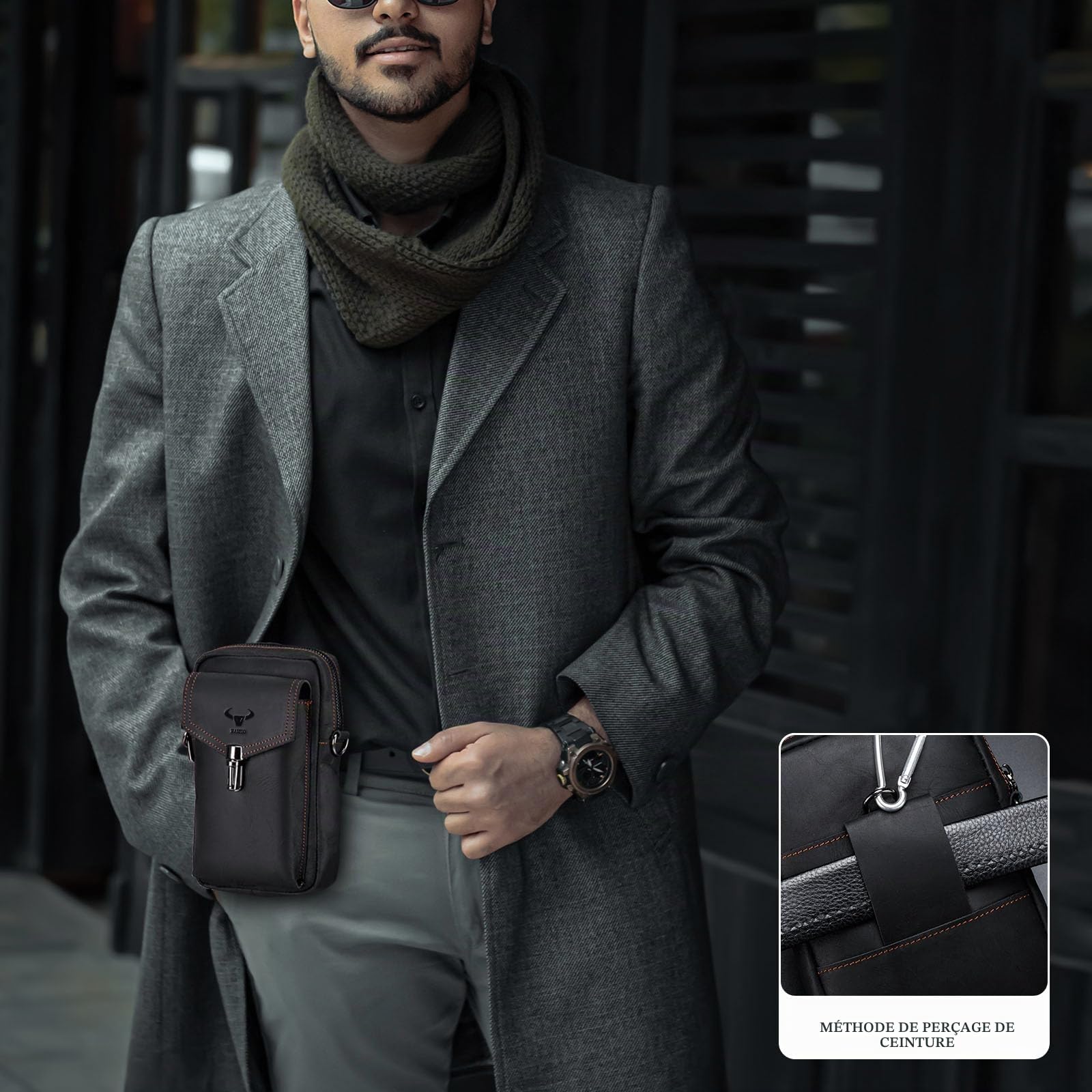 BAIGIO Pochette Homme en Cuir, Pochette Ceinture Téléphone Portable avec Passant, Sacoche Ceinture Homme, Multi-usages Taille Sac