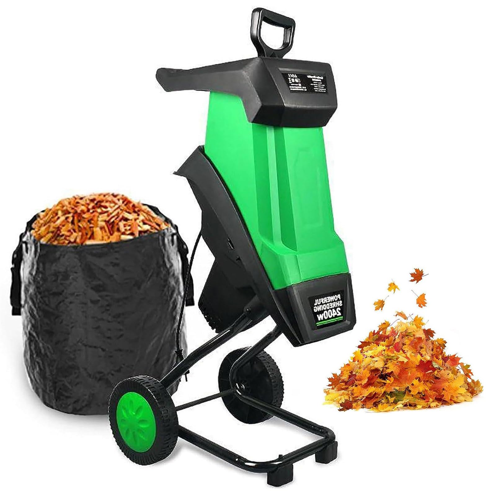 Trituradoras y trituradoras de madera, trituradoras y trituradoras de jardín eléctrica de 2400 W, trituradora versátil de hojas y ramas con bolsa de recolección de 50 L, velocidad sin carga de 4500