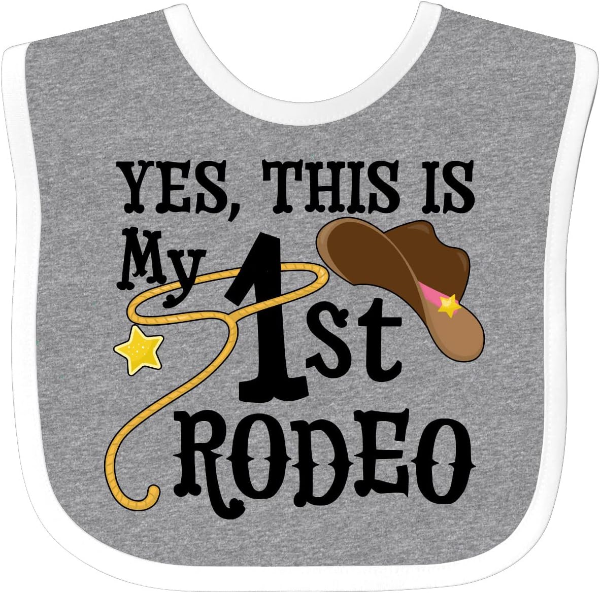 inktastic Yes, This Is My 1st Rodeo- Cowboy Hat with Pink Band, Lasso Baby Bib